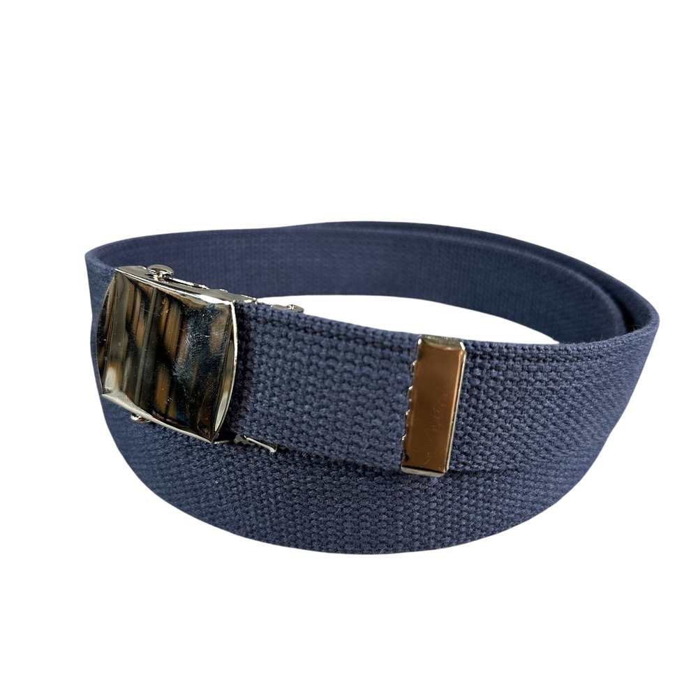 Navy Blue Military Web Belt Silver Slider Buckle Canvas Adjustable 47 Inch